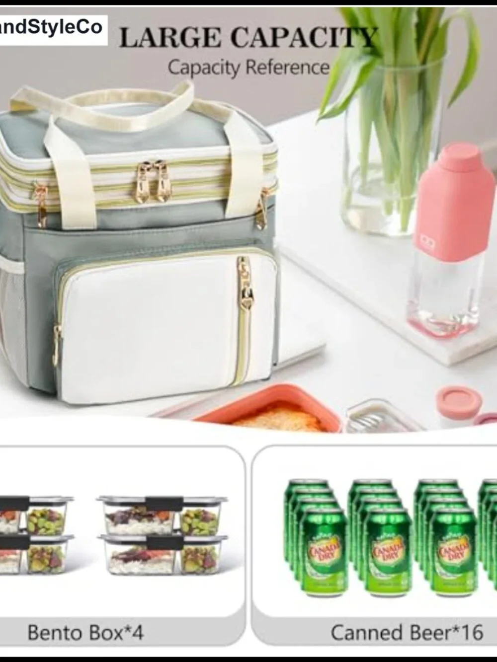 Insulated Double Deck Lunch Bag Expandable Leakproof Cooler Tote